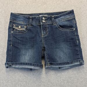 Soundgirl Denim Jean Shorts Cuffed Stretch Blue Mid-Rise